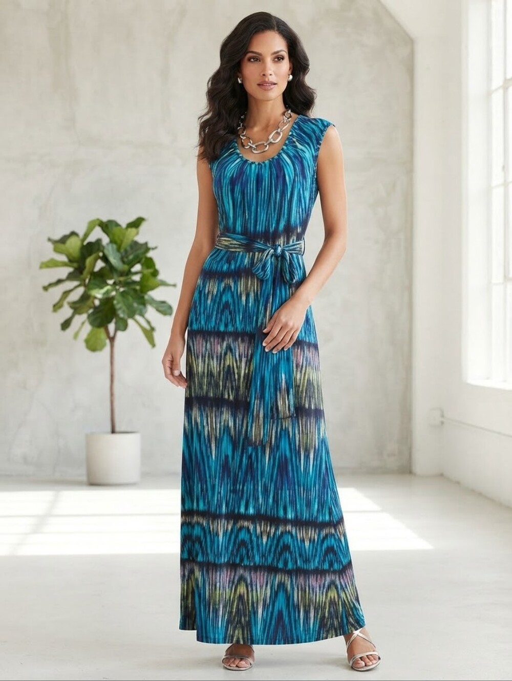 Jones New York Blue Abstract Print Maxi Dress Size 4